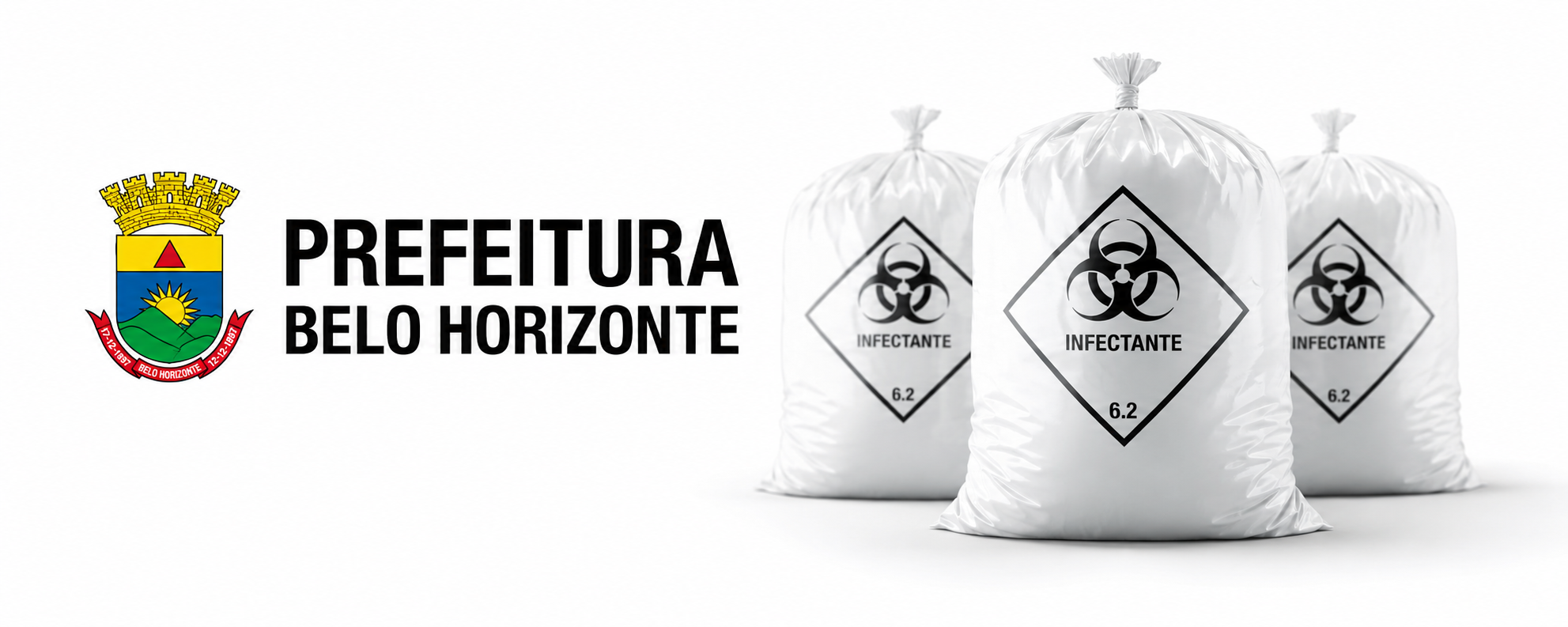 sacos de lixo infectante e logo da prefeitura PGRSS em BH